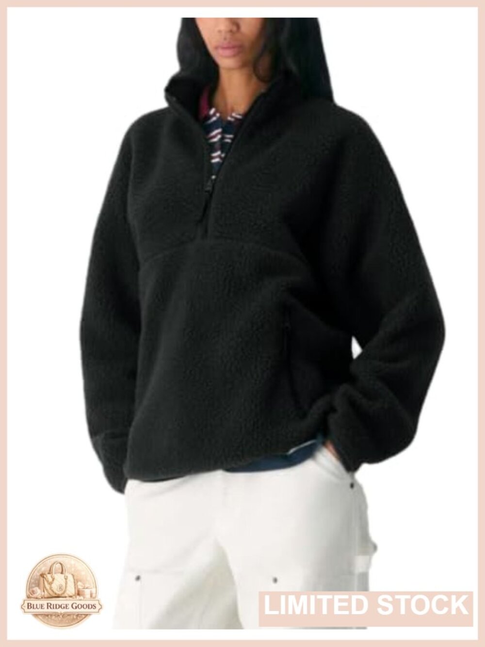 Women's Fleece Pullover Fuzzy Sherpa Quarter Zip Jacket